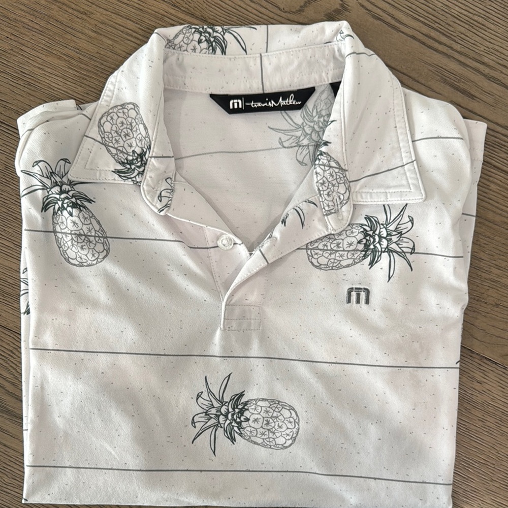 Travis Mathew White Pineapple Print Boy’s Shirt